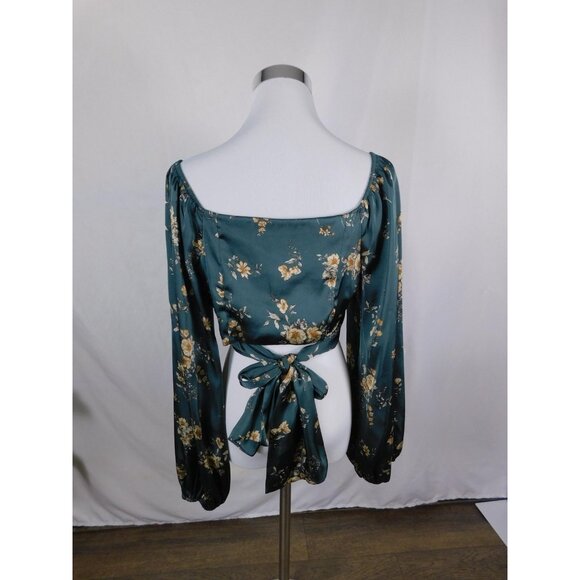 Altar'd State Blouse Womens Large Green Floral Tie Back Long Sleeve Delinca - Picture 6 of 12